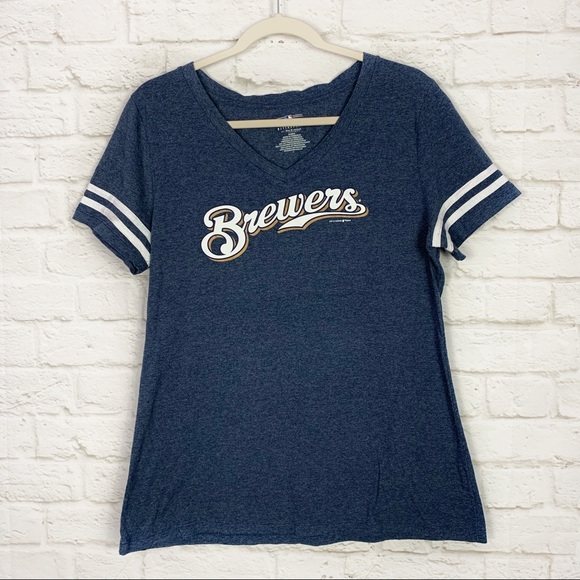 Genuine Merchandise Tops Brewers Mlb Baseball Striped Sleeve Fan